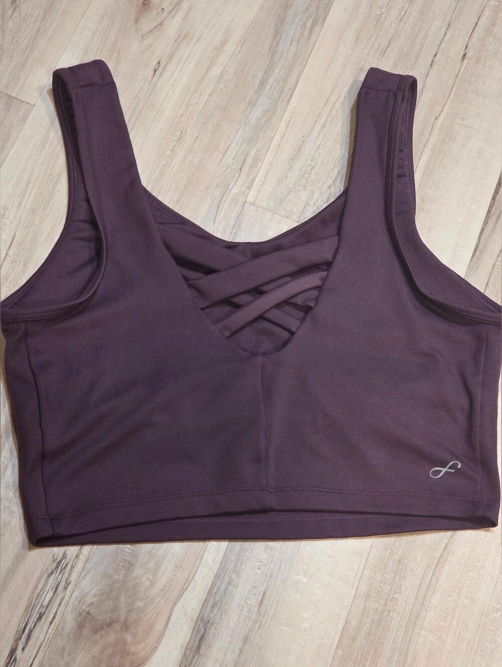 🛍Freely Plum Purple Crisscross Back Yoga Top w. Built in Bra Womens Lg